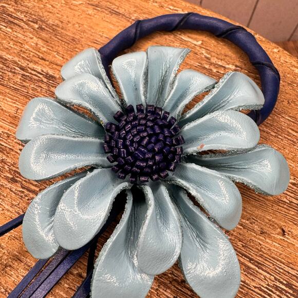 Genuine Leather Flower Purse Charm Leather Blue Spring Bag Charm NEW FAST SHIP - Picture 5 of 8